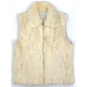 90s Vintage Folio New York Luxurious Cream Rabbit Fur Sleeveless Zip Front Vest